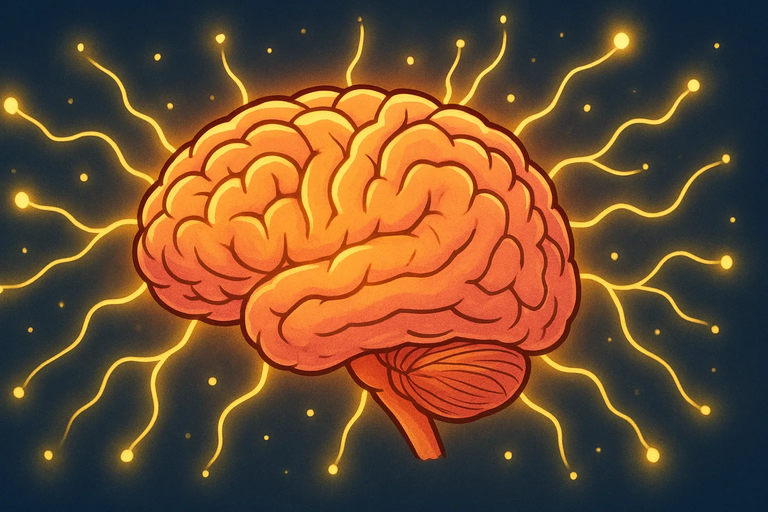 Illustration of a human brain glowing with neural connections, representing mental potential
