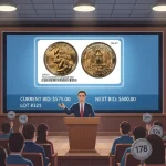 An auction scene featuring a graded 1998 quarter